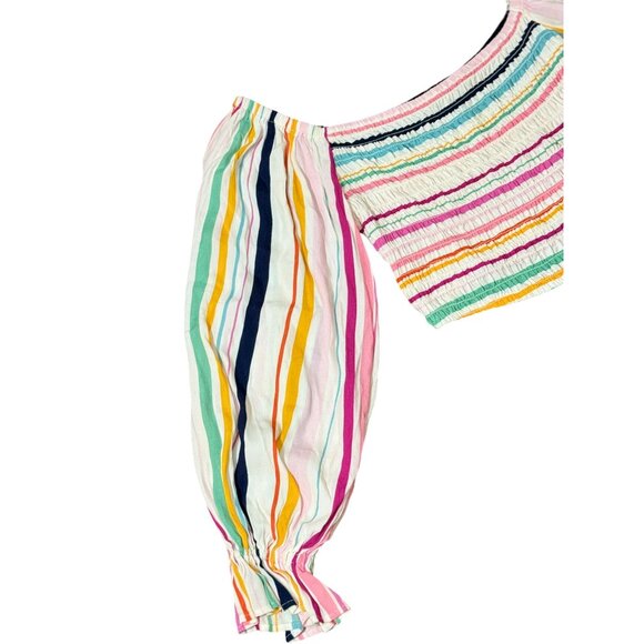 Eloquii Elements Womens Striped Smocked Puff Sleeve Top Sz XL Boho Peasant Beach - Picture 4 of 13